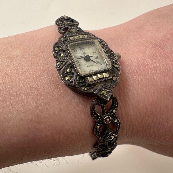 Vintage Art Deco Sterling Marcasite Japan Movement Watch - Picture 3 of 10